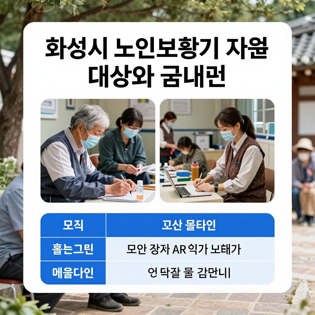 화성시 노인보청기 보행기 지원 대상과 금액을 설명하는 안내문 이미지