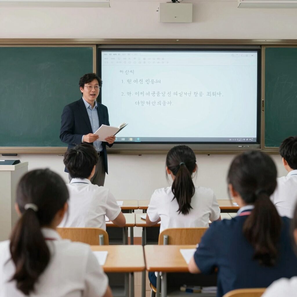 원어민 교사가 학생들과 수업하는 모습