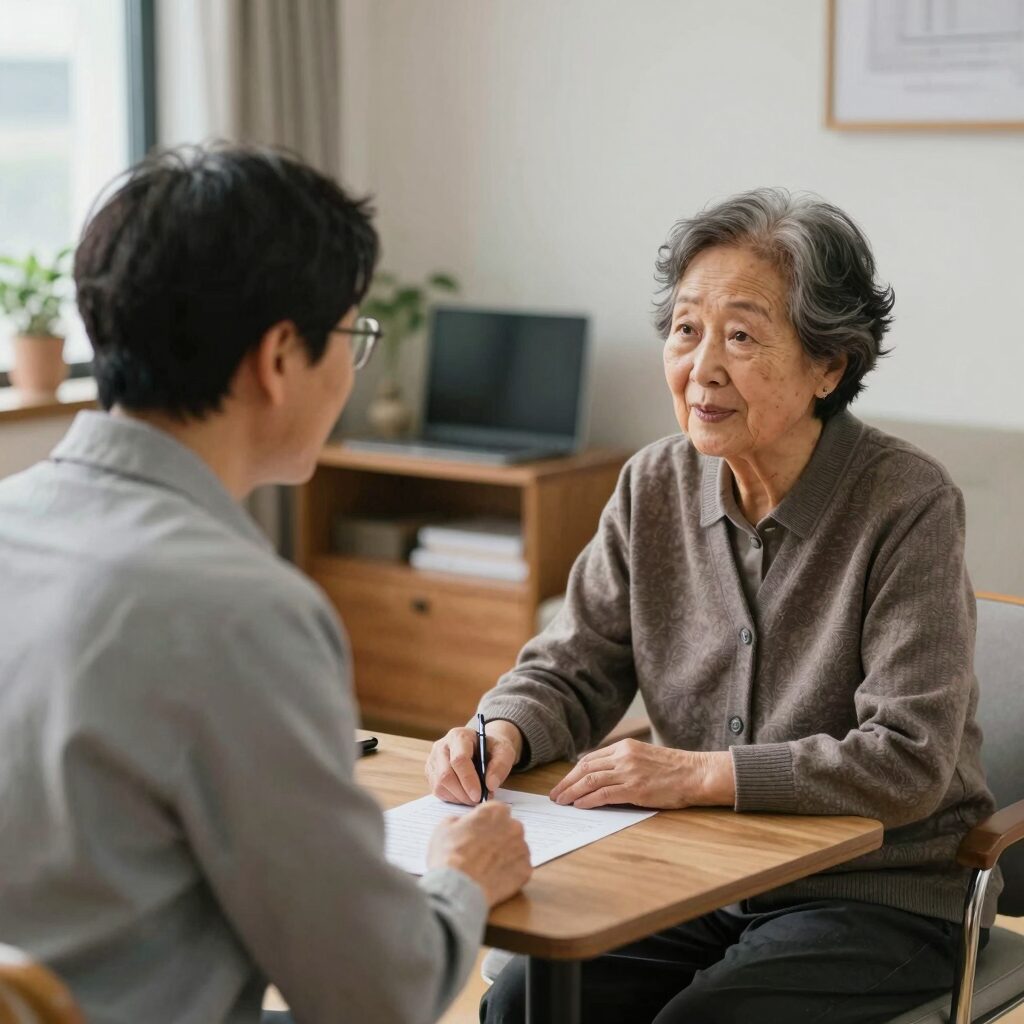 어르신이 무료 법률·세무 상담을 받고 있는 모습