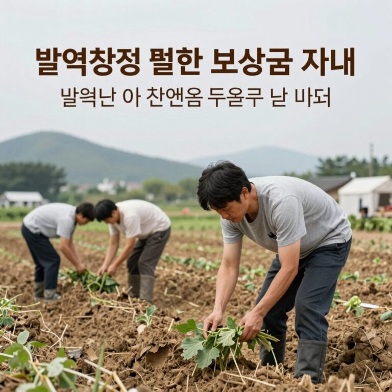 농어업인이 밭에서 작업하는 모습과 발열성질환 보상금 지원 안내 텍스트