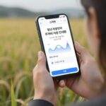 청년 농업인 주거비 월20만원 지원 조건 청년 농업인이 주거비 지원 안내문을 보고 스마트폰으로 신청하는 모습