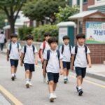 2026 아동안전지킴이 활동비 지원 자격과 준비 아동안전지킴이가 초등학교 앞에서 아이들과 함께 길을 건너는 모습