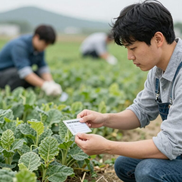 청년농업인이 영농자재 바우처 카드를 들고 비료를 구매하는 모습